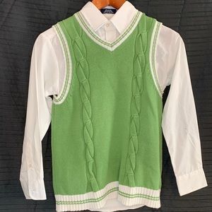 Button up long sleeve with green sweater